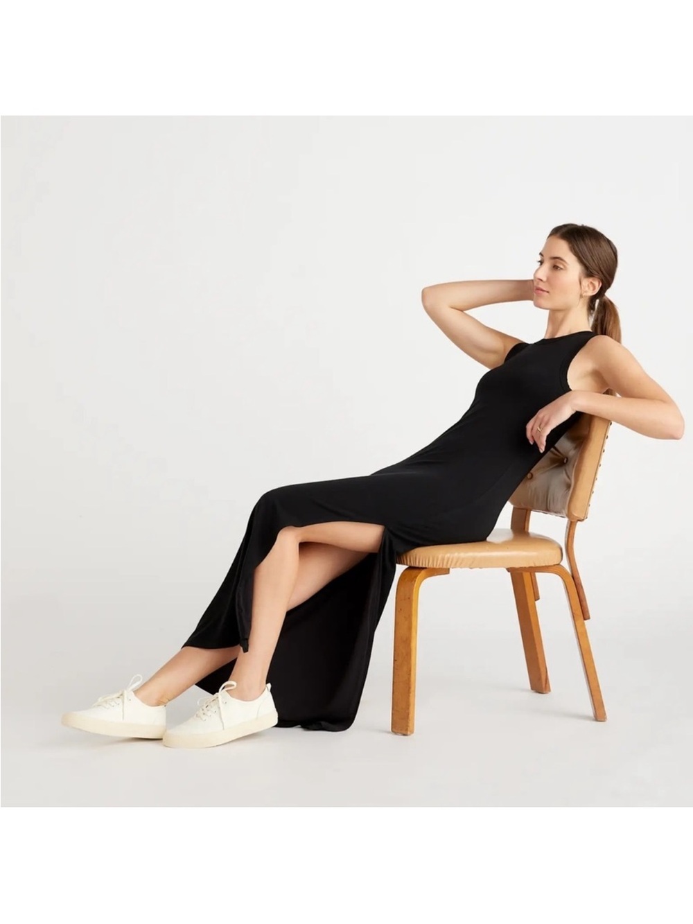 NWT Quince Tencel Jersey Tank Maxi Dress Black Medium